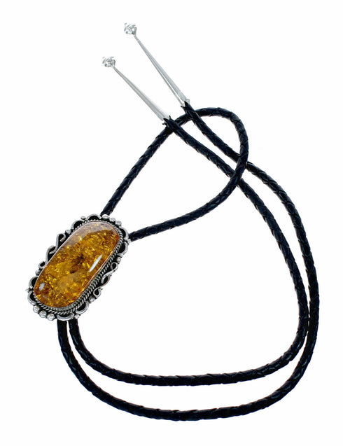 Navajo Native American Sterling Silver Amber Bolo Tie NX12585