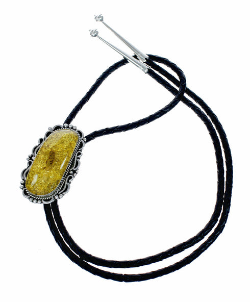 Genuine Navajo Native American Sterling Silver Amber Bolo Tie NX12586