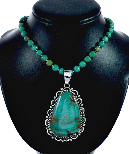 Native American Navajo Kingman Turquoise Sterling Silver Necklace NX12609