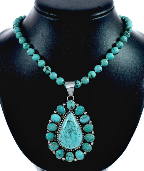 Navajo High Quality Turquoise Sterling Silver Necklace NX12608