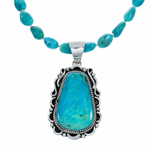 Native American Navajo Kingman Turquoise Sterling Silver Necklace NX12607