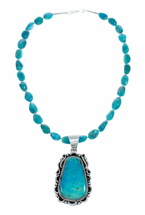 Native American Navajo Kingman Turquoise Sterling Silver Necklace NX12607