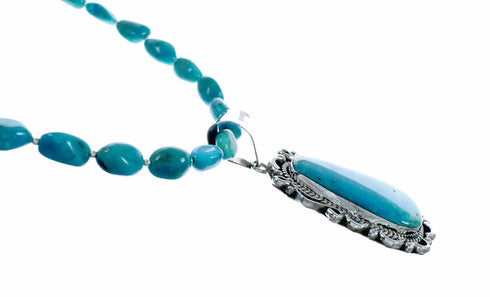 Native American Navajo Kingman Turquoise Sterling Silver Necklace NX12607