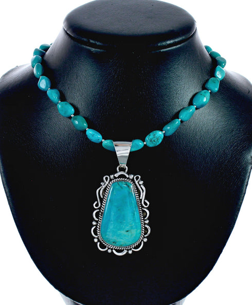 Native American Navajo Kingman Turquoise Sterling Silver Necklace NX12607