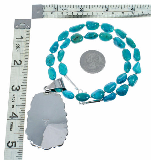 Native American Navajo Kingman Turquoise Sterling Silver Necklace NX12607