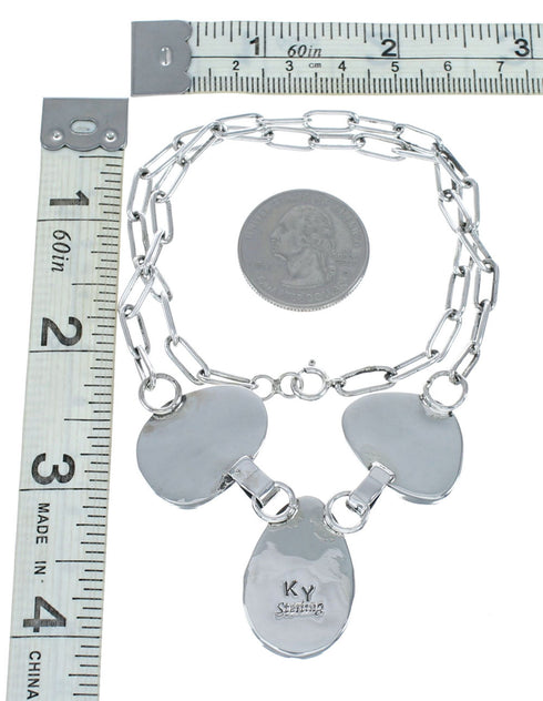 Authentic Navajo Sterling Silver Turquoise Link Necklace NX12611