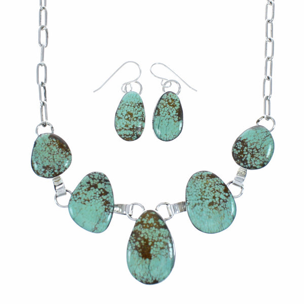 Navajo Sterling Silver Turquoise Link Necklace Earrings Set NX12612