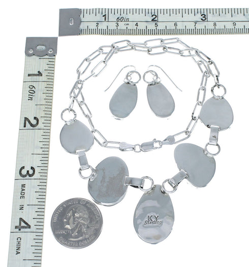 Navajo Sterling Silver Turquoise Link Necklace Earrings Set NX12612
