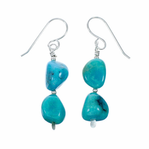 Authentic Navajo Turquoise Sterling Silver Hook Earrings NX12605