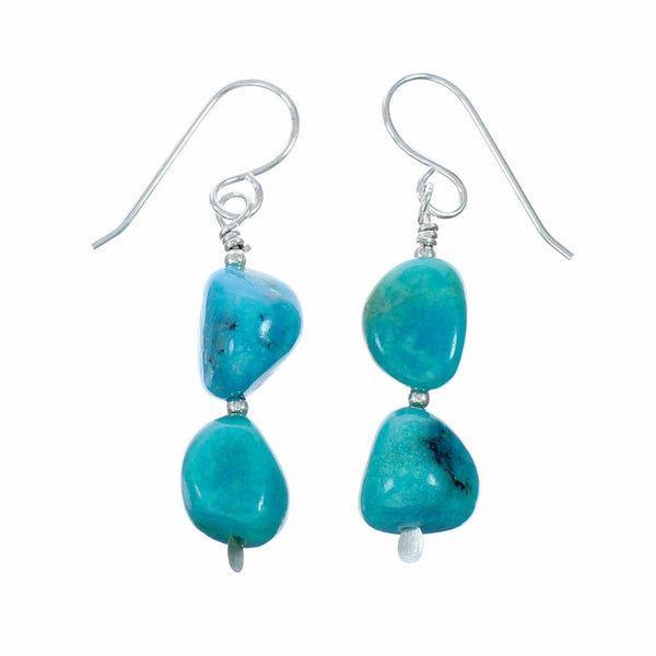 Authentic Navajo Turquoise Sterling Silver Hook Earrings NX12605