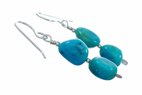 Authentic Navajo Turquoise Sterling Silver Hook Earrings NX12605