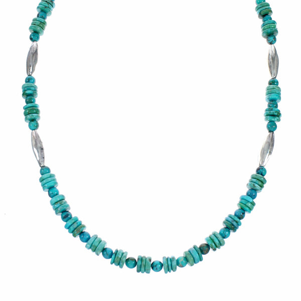 Navajo Turquoise Sterling Silver Bead Necklace NX12632