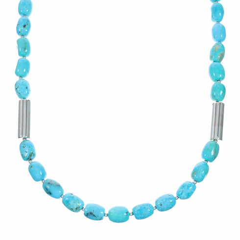 Native American Turquoise Sterling Silver Navajo Bead Necklace NX12635