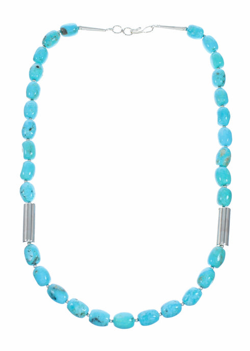 Native American Turquoise Sterling Silver Navajo Bead Necklace NX12635