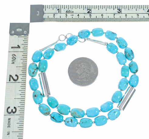 Native American Turquoise Sterling Silver Navajo Bead Necklace NX12635