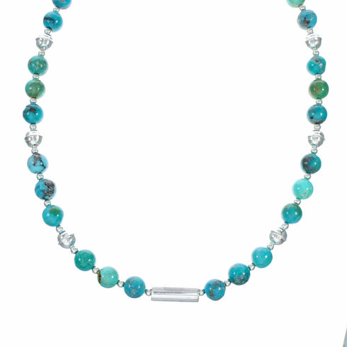Navajo Native American Turquoise Sterling Silver Bead Necklace NX12631