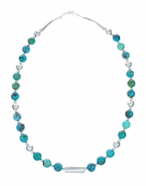 Navajo Native American Turquoise Sterling Silver Bead Necklace NX12631