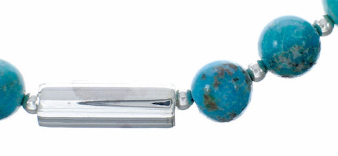 Navajo Native American Turquoise Sterling Silver Bead Necklace NX12631