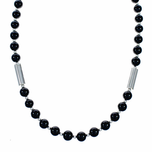 Native American Authentic Onyx Sterling Silver Bead Necklace NX12630