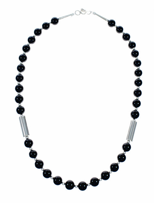 Native American Authentic Onyx Sterling Silver Bead Necklace NX12630