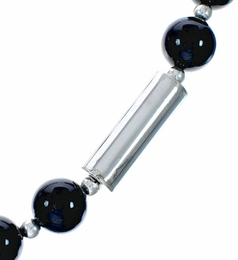 Native American Authentic Onyx Sterling Silver Bead Necklace NX12630