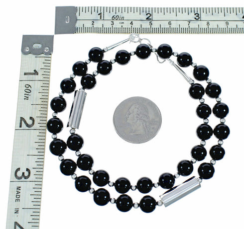 Native American Authentic Onyx Sterling Silver Bead Necklace NX12630