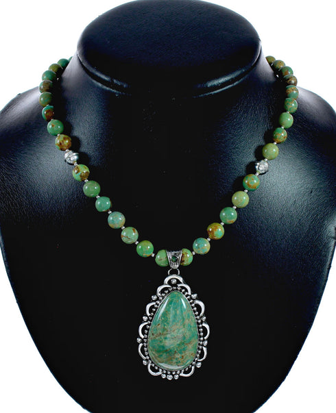 Native American Navajo Kingman Turquoise Sterling Silver Necklace NX12643