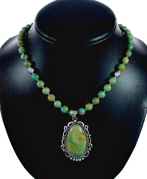 Genuine Navajo Kingman Turquoise Sterling Silver Necklace NX12644