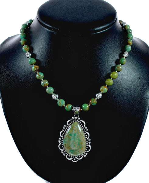 Genuine Navajo Kingman Turquoise Sterling Silver Necklace NX12645