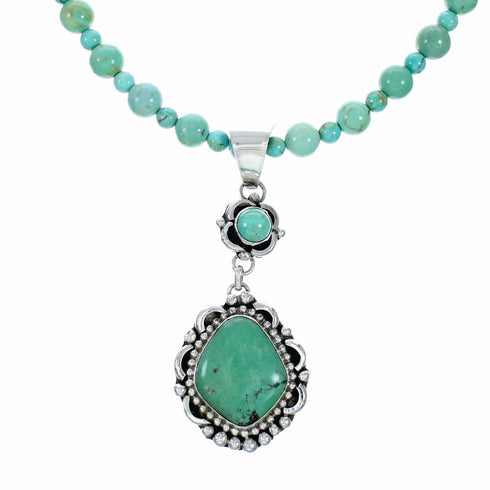 Genuine Navajo Kingman Turquoise Sterling Silver Necklace NX12647