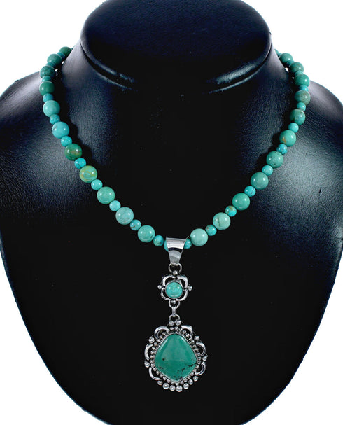 Genuine Navajo Kingman Turquoise Sterling Silver Necklace NX12647