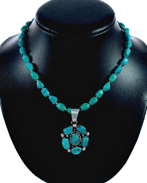 Navajo High Quality Kingman Turquoise Sterling Silver Necklace NX12648