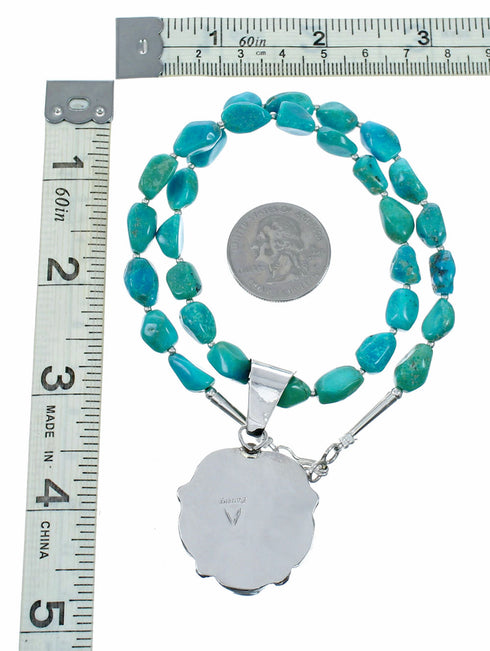 Navajo High Quality Kingman Turquoise Sterling Silver Necklace NX12648