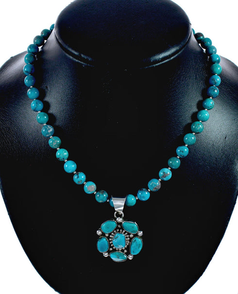 Kingman Turquoise Sterling Silver Navajo Necklace NX12649