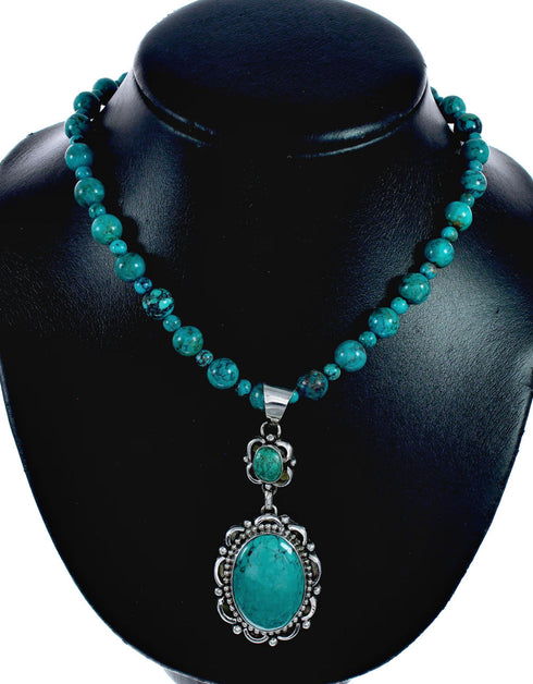 Genuine Turquoise Sterling Silver Navajo Necklace NX12650