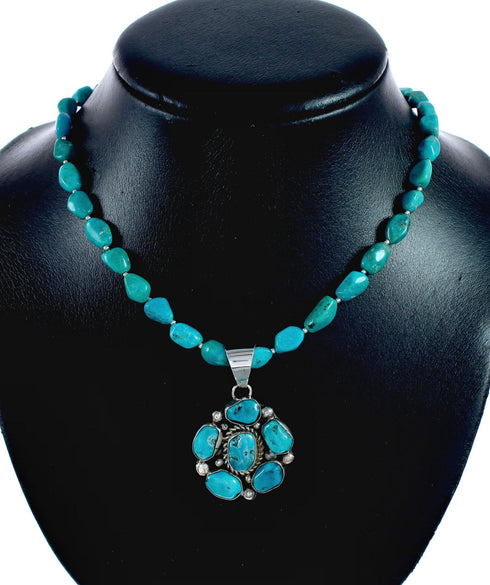 Kingman Turquoise Sterling Silver Navajo Necklace NX12651