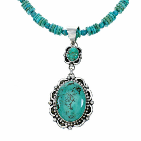 Genuine Sterling Silver Navajo Turquoise Necklace NX12652