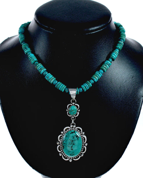 Genuine Sterling Silver Navajo Turquoise Necklace NX12652