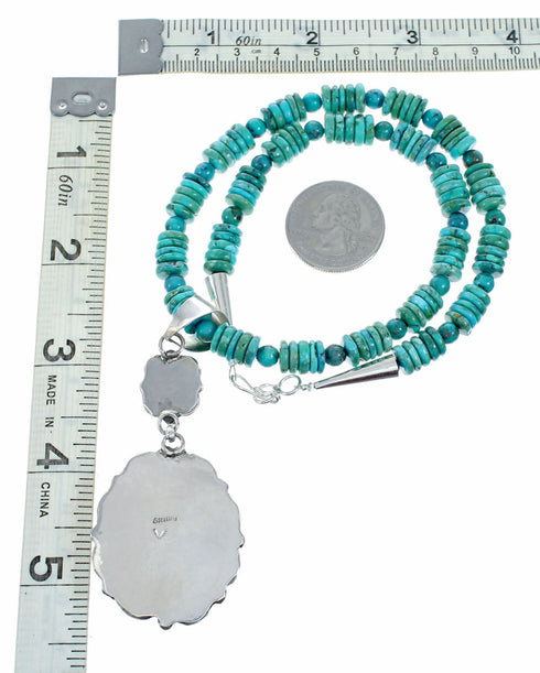 Genuine Sterling Silver Navajo Turquoise Necklace NX12652