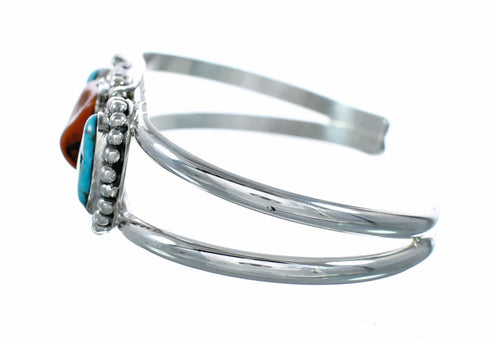 Sterling Silver Turquoise And Coral American Indian Cuff Bracelet NX12622