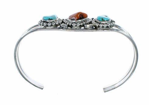 Sterling Silver Turquoise And Coral American Indian Cuff Bracelet NX12622