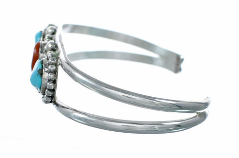 Sterling Silver Turquoise And Coral American Indian Cuff Bracelet NX12623