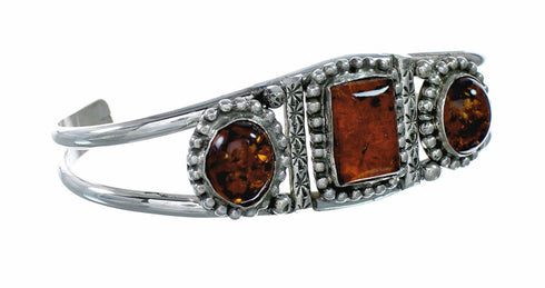 Native American Navajo Indian Sterling Silver Amber Cuff Bracelet NX12617