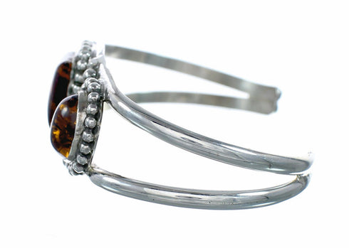 Native American Navajo Indian Sterling Silver Amber Cuff Bracelet NX12617