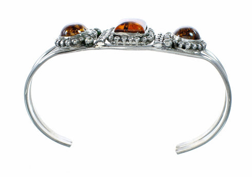 Native American Navajo Indian Sterling Silver Amber Cuff Bracelet NX12617