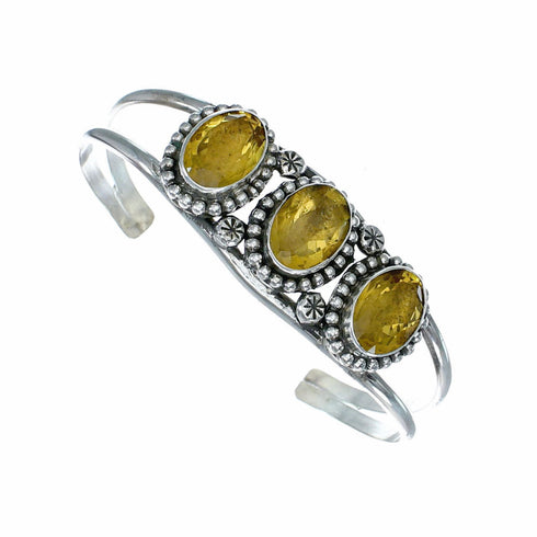 Native American Navajo Indian Sterling Silver Citrine Cuff Bracelet NX12618
