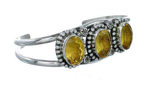 Native American Navajo Indian Sterling Silver Citrine Cuff Bracelet NX12618
