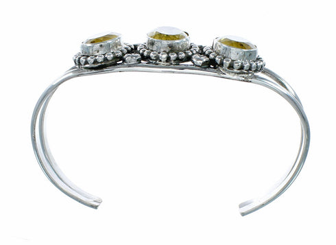 Native American Navajo Indian Sterling Silver Citrine Cuff Bracelet NX12618
