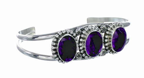 Genuine Navajo Sterling Silver Amethyst Cuff Bracelet NX12614