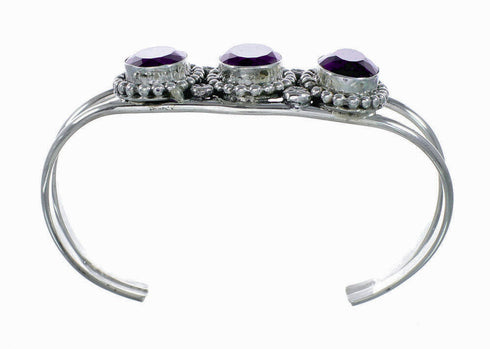 Genuine Navajo Sterling Silver Amethyst Cuff Bracelet NX12614